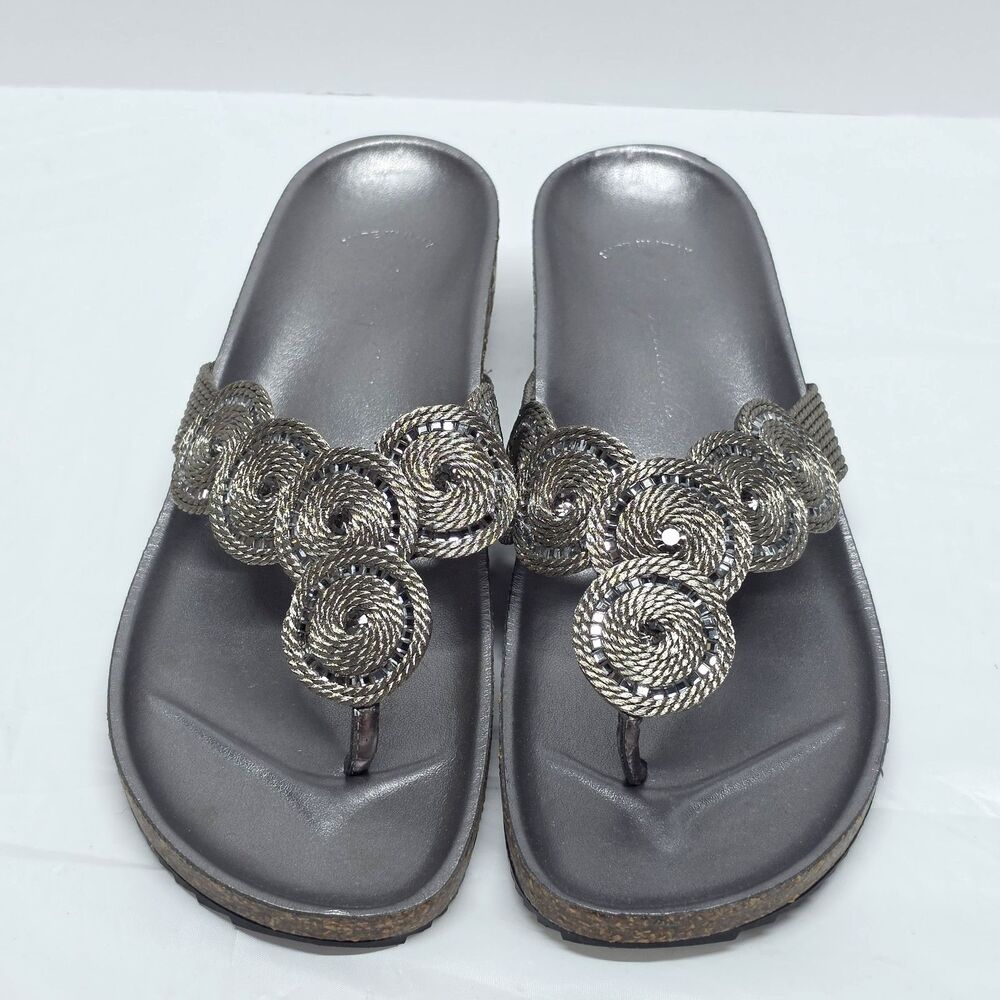 Andrea E Michele Bohemian Thong Sandals Silver Metallic Rhinestones Italy 9.5